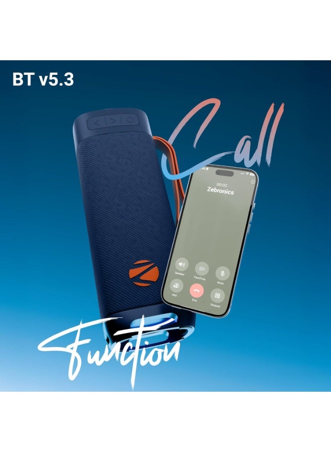 Zebronics Portable BT Speaker, 40W, Upto 6Hrs Playback, Dual 6.35cm Drivers, Passive Radiators, TWS, Type-C Charging, mSD, AUX, IPX5 Water Resistant, Voice Assistant Support (Sound Feast 250, Blue) - Image 2